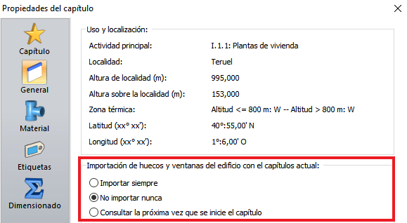 Datos generales Importacin huecos