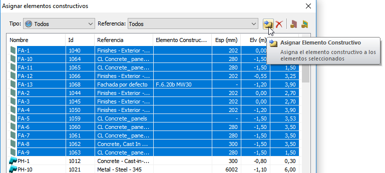 Asignar elementos constructivos