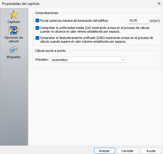 Opciones de c�lculo