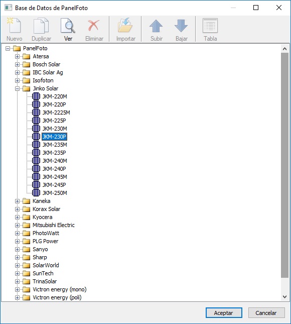Base datos panel fotovoltaico