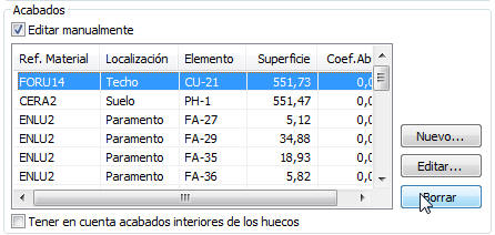 Lista de acabados: