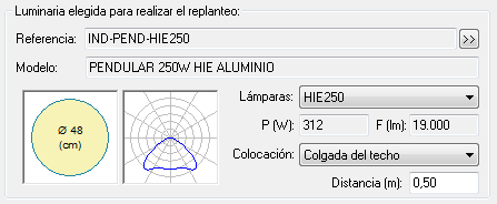 Asistente - luminaria seleccionada