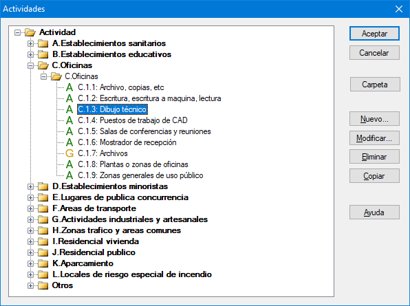 Gestión de la base de actividades