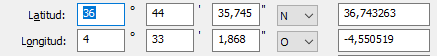 Campos para introducir latitud y longitud