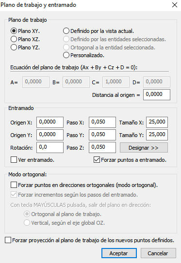 Plano de trabajo o entramado 3D