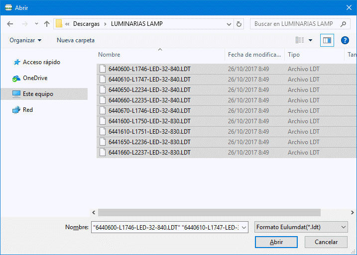 Importación de fotometrías en formato Eulumdat (LDT)