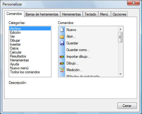 Ayuda XXwin - Personalizar barras de herramientas
