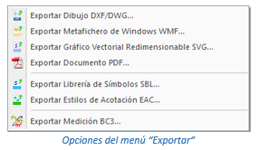 Opciones de exportación