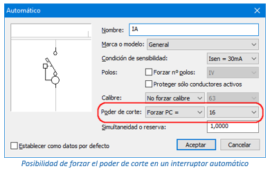 Forzar parámetros en un interruptor automático