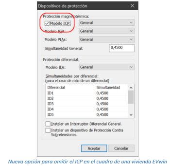 Nueva opción para omitir el ICP en el cuadro de una vivienda EVwin