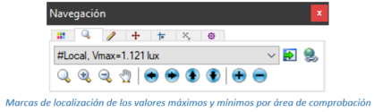 Marcas de localización de los valores máximos y mínimos por área de comprobación