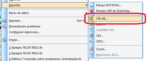 Opción exportar CTE-HE