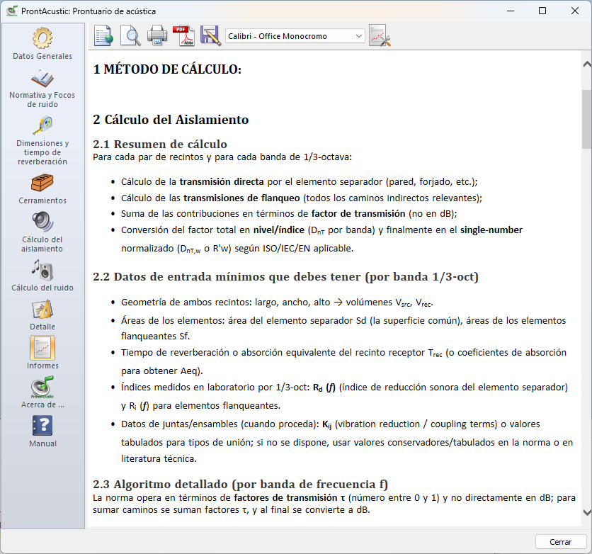 Contenido de la memoria de c&aacute;lculo