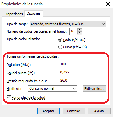 Opciones de tubería