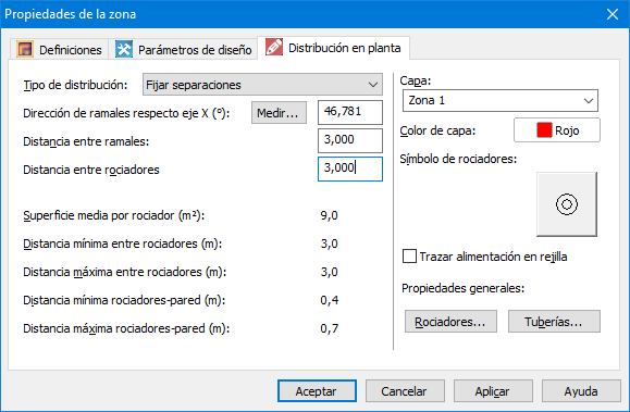 Opción medir de la solapa de distribución