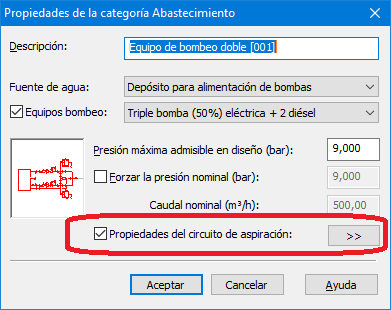 Propiedades abastecimiento circuito aspiración