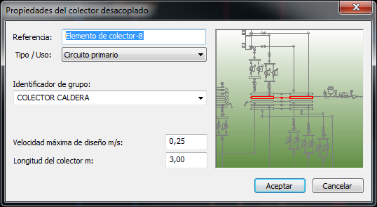 Cuadro de propiedades del colector desacoplado