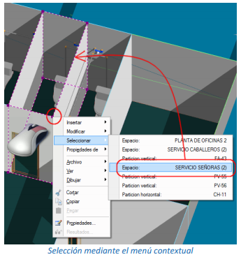 Selección de entidades desde el menú contextual
