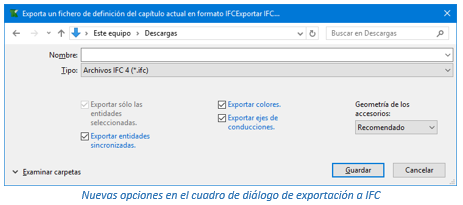 Opciones de exportación a IFC