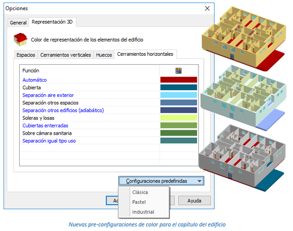 Preconfiguración de colores para el capítulo del edificio