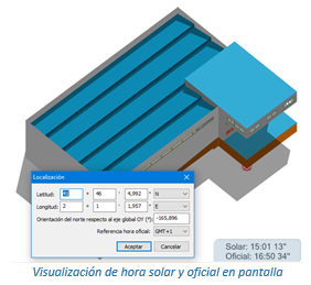 Hora solar y oficial en pantalla