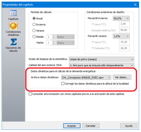 Selección de datos climáticos en formato EPW