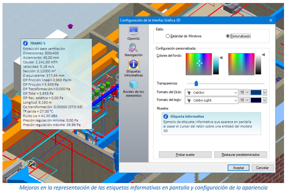 Etiquetas informativas en pantalla