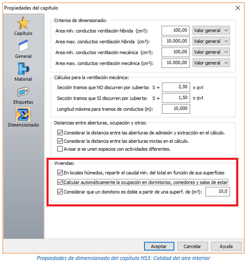 Opciones de dimensionado HS3