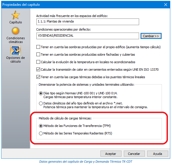 Datos generales del capítulo de Carga y Demanda Térmica TK-CDT