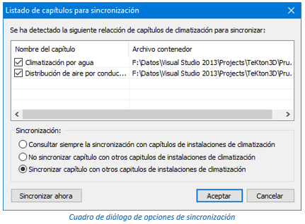 Cuadro de diálogo de opciones de sincronización