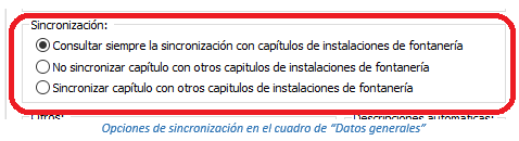 Opciones de sincronización en el cuadro de “Datos generales”