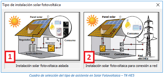 Cuadro de selección del tipo de asistente en Solar Fotovoltaica – TK-HE5