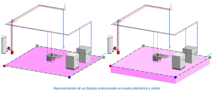 Representación de un forjado seleccionado en modos alámbrico y sólido