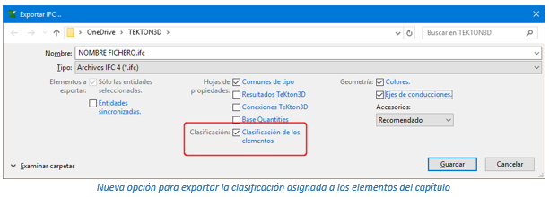 Exportar la clasificación a IFC