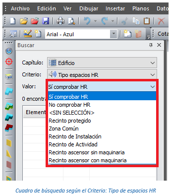 Cuadro de búsqueda según el Criterio: Tipo de espacios HR