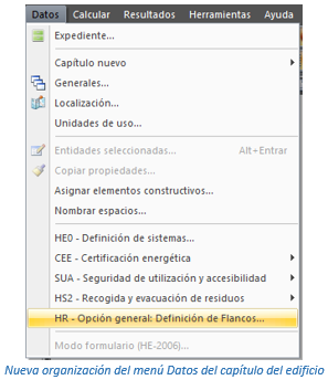 Nueva organización del menú Datos del capítulo del edificio