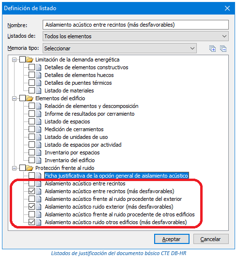 Listados de justificación del documento básico CTE DB-HR