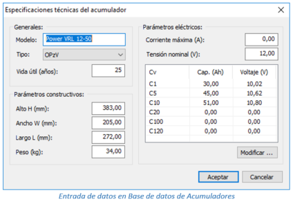 Entrada de datos en Base de datos de acumuladores