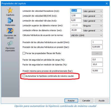 Opción para automatizar la hipótesis combinada de máximo caudal