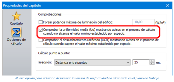 Nueva opción para activar o desactivar los avisos de uniformidad no alcanzada en el plano de trabajo