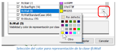 Selección del color para representación de la clase IfcWall