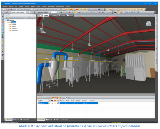 Modelo IFC de nave industrial en formato IFC4 con las nuevas clases implementadas