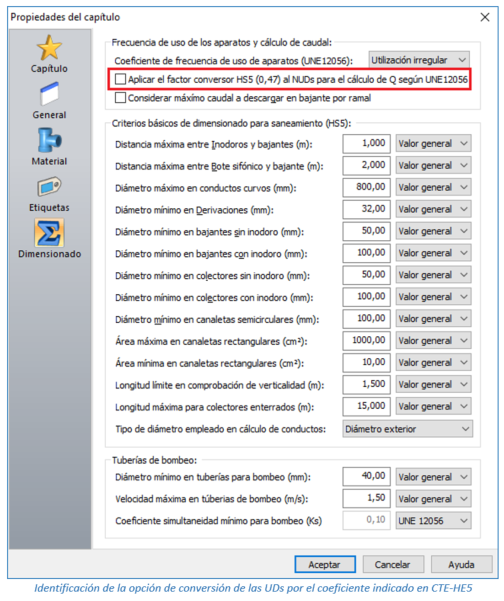 Identificación de la opción de conversión de las UDs por el coeficiente indicado en CTE-HE5