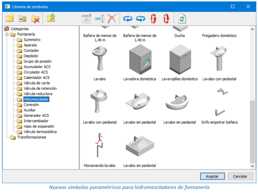 Nuevos símbolos paramétricos para hidromezcladores de fontanería