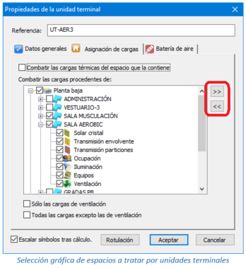Selección gráfica de espacios a tratar por unidades terminales