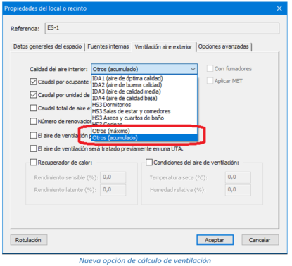 Nueva opción de cálculo de ventilación