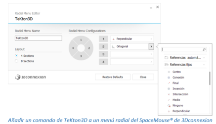 Añadir un comando de TeKton3D a un menú radial del SpaceMouse® de 3Dconnexion