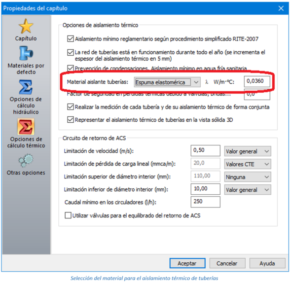 Selección del material para el aislamiento térmico de tuberías