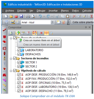 Solapa Comprobar en el módulo TK-EXA