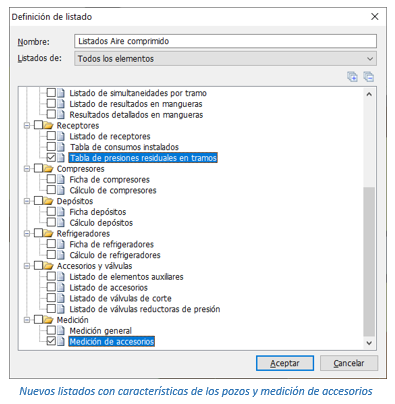  Nuevos listados con características de los pozos y medición de accesorios